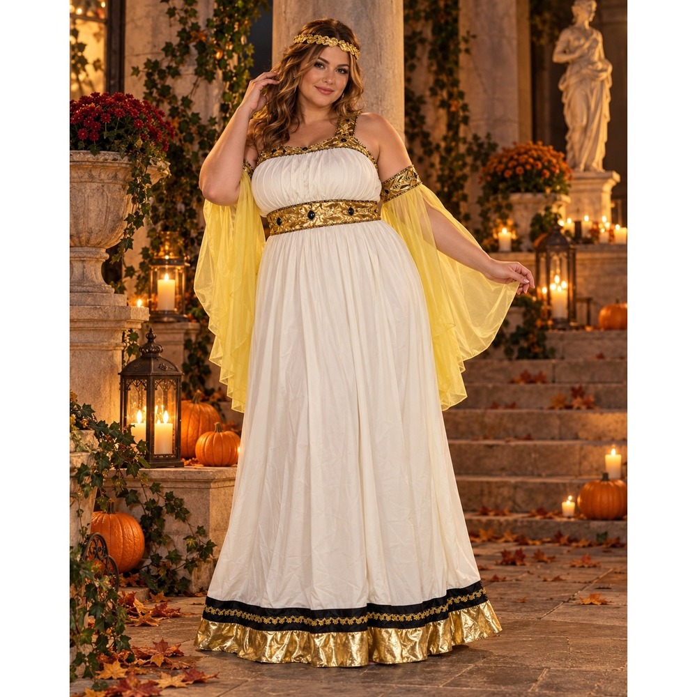 Divine Goddess Womens Costume Plus Size 18-20 White Gold Greek Roman Amscan